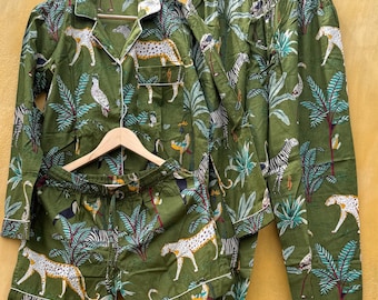 Completo pigiama in cotone indiano fatto a mano: abbigliamento da casa a righe