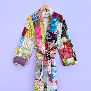 Giacca Khambadiya trapuntata patchwork: cappotto invernale lungo boho