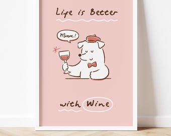 Arte mural de vino / Arte mural de perro / Arte mural imprimible de perro / Impresiones de arte de vino / Impresiones de arte de perro / Regalo para amantes del vino / Decoración de pared de vino / Descarga digital