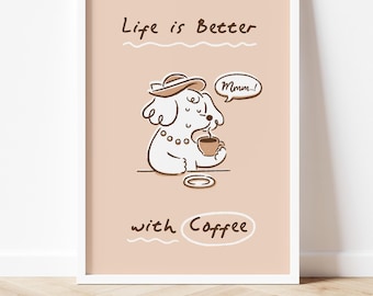 Coffee Wall Art / Dog Wall Art /Dog Printable Wall Art / Coffee Art Prints /Dog Art Prints/Coffee Lovers Gift / Coffee Bar/ Digital Download