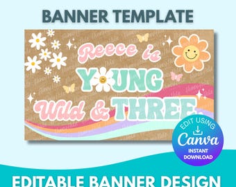 Young Wild & Three verjaardagssjabloon | Groovy, bruin papier, bewerkbaar Canva