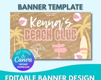 Plantilla de pancarta de cumpleaños playera / Club de playa, papel marrón, editable en Canva