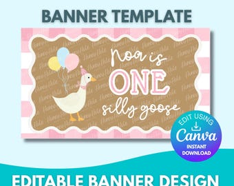 Silly Goose Birthday Template | Pastel Girly Gingham, Brown Paper, Editable Canva