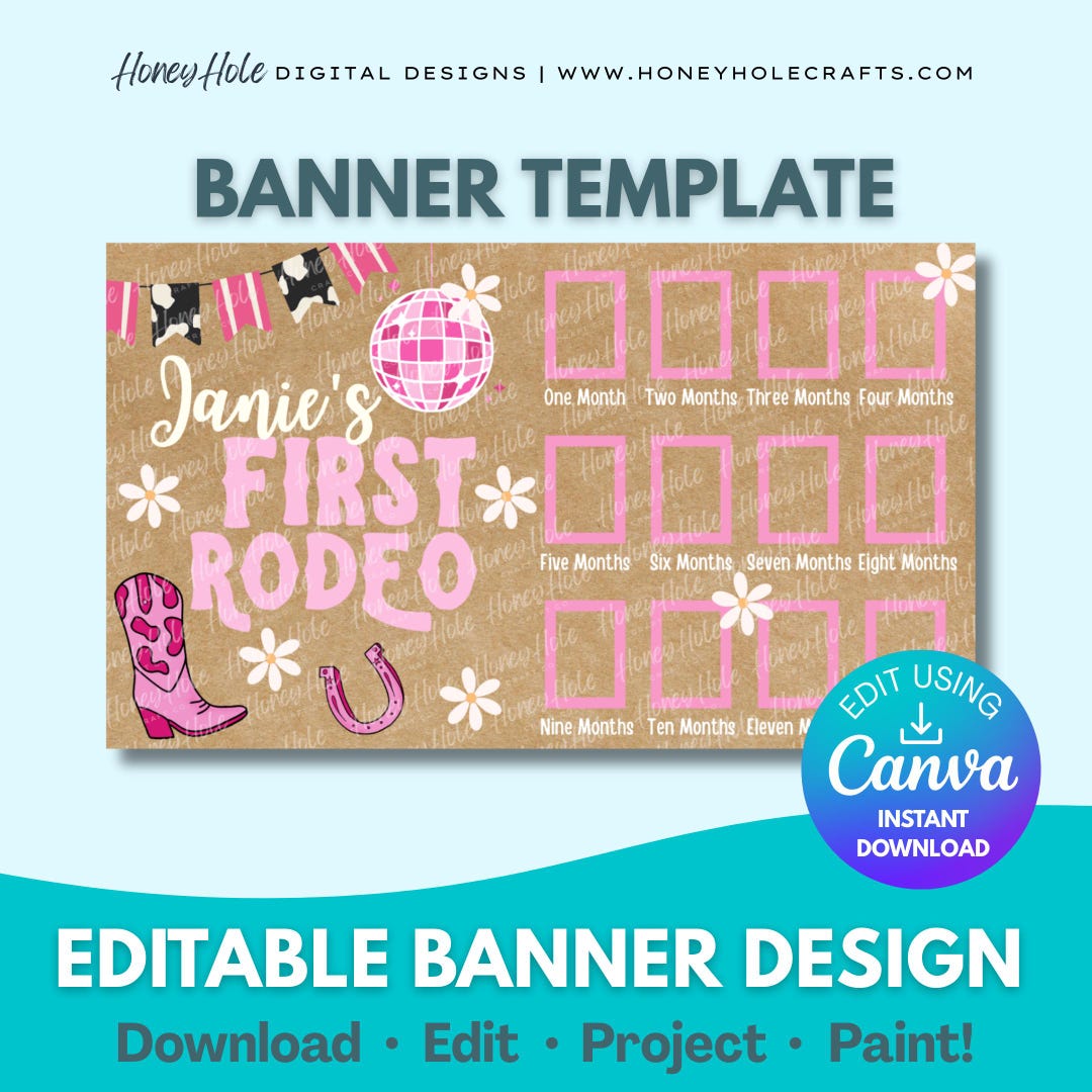 Girl's First Rodeo Birthday Banner Template | Milestone Picture Display ...