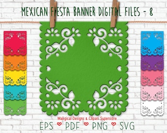 Blommig Papel Picado Banner: Mexican Fiesta Decor (SVG, PNG, EPS-filer