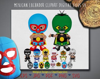 ¡Pequeñas Leyendas de la Lucha! Clipart de un luchador mexicano – 19 PNG + 19 SVG (300 DPI)