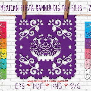 Día de los Muertos Sugar Skull Banner – Mexican Papel Picado Digital Files (Eps, Svg, Png)