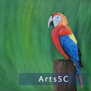 Colorful Parrot Wall Art – Tropical Digital Download – Vibrant Bird Acrylic Painting Print