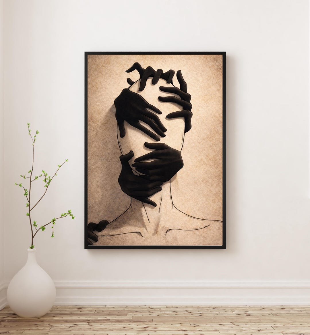 Abstract Face Printable Wall Art | Mental Health Art Print | Hands ...