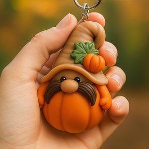 Pumpkin Gnome Keychain: 3D Printed Autumn Decor (Stl)