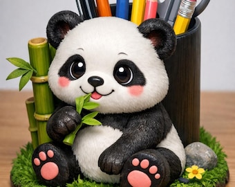 Panda themed desktop pen holder (stl)