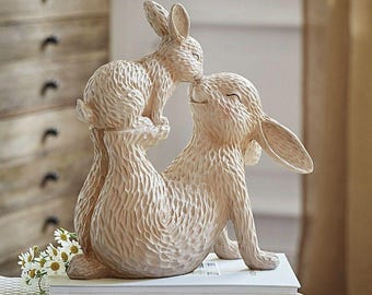 Mother and Baby Rabbit Sculpture, Affectionate Bond (Stl file)