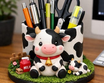 Portalápices de escritorio con temática de vaca (archivo stl)