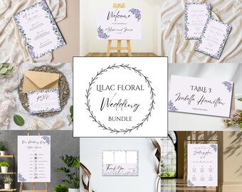 Lilac Floral Wedding Invitation Bundle • Editable Template Set • Purple Flower Wedding Suite • Digital Download • Instant Access Canva Files