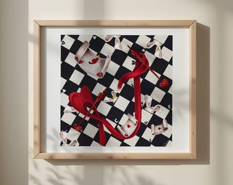 Surreal Romantische Schach Brett Wand Kunst Druck Rotes Band Herz Dekor Professionelle Fine Art Illustration