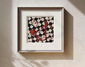 Surreal Chess Board Wall Art Print | Dark Romantic Heart Decor | Fine Art Giclée Poster | Moody Maximalist Home Decor