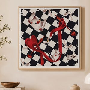 Quadro da parete con scacchiera surreale, stampa a cuore romantica e cupa, decorazione suggestiva.