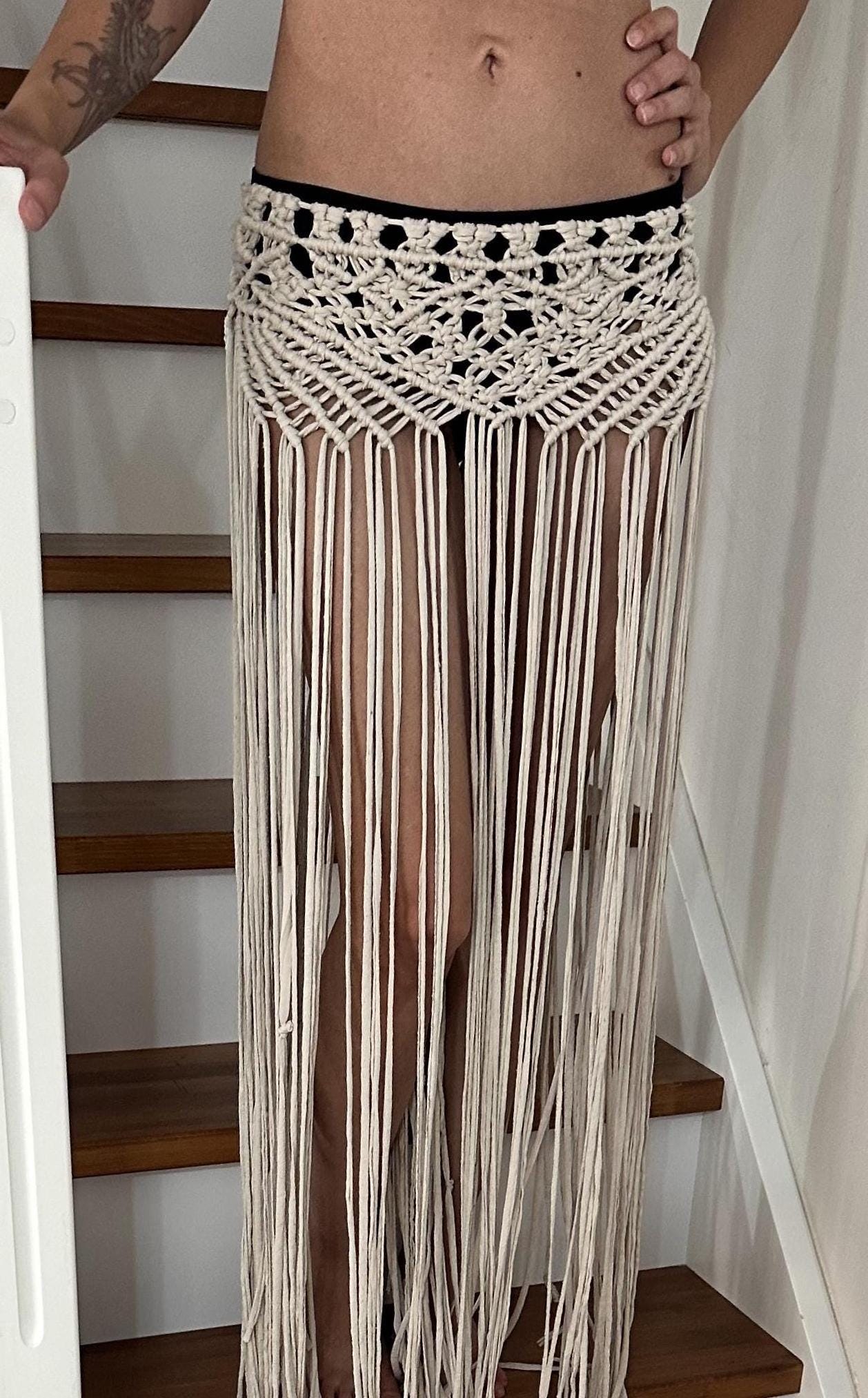 Handmade Boho Macrame Fringe Skirt - Festival Wear - Crochet Look - One Size XS-M
