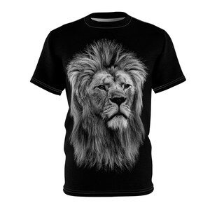Majestic King of the Jungle Lion Tee  Realistic Black & White Wildlife Graphic Shirt