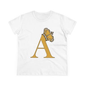 Camiseta de algodón de peso medio para mujer con estampado de la letra A de Queen