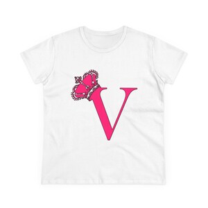 Camiseta de algodón de peso medio para mujer con estampado Queen y letra V