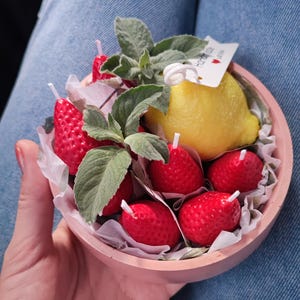 Fruit Candle Set | Realistic Strawberry and Lemon Candles | Handmade Soy Wax | Decorative Fruit Bowl Candle | Gift | Cute Kitchen Decor