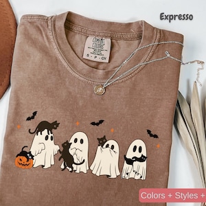 Comfort Colors Black Cat Ghost Shirt - Halloween Tee