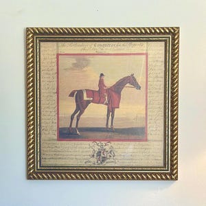Vintage Framed Equestrian Art Print – English Hunt Club Horse Portrait – Fox Hunting Scene – Country Home Decor – Bedroom Art