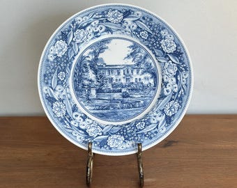 Vintage Wedgwood Pomona College Plate – Patio of Harwood Court – Blue Transferware Decorative Plate – Made in England – Old-World Fine China