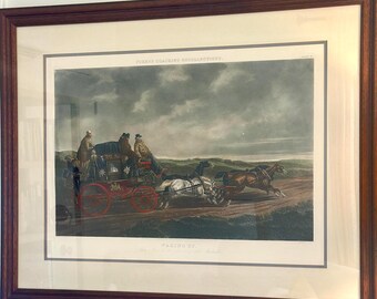Antique Equestrian Art Print – Fores's Coaching Recollections – Hand-Colored Engraving (1843) – Framed Wall Art – Classic Office Decor