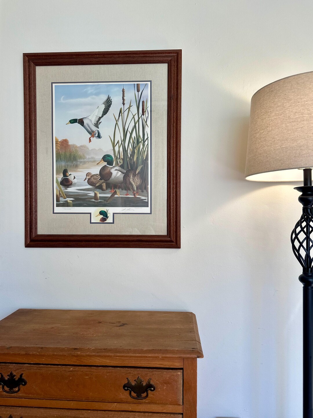 英国　John Mortlock 金彩　鳥文様　キャビネットプレート Framed Vintage Duck Print – “autumn Air” by Leo Stans (1993