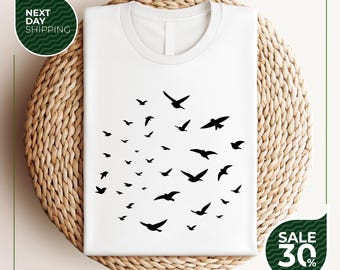 CLEARANCE Bird Flock Oversized Slouchy Scoop Neck Tee | Loose tshirt | boho gift for her