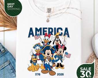 Comfort Colors® Mickey And Friends USA 250 Shirt | 1776–2026 Patriotic Anniversary Tee | Classic Stars America Shirt | 4th of July T-Shirt