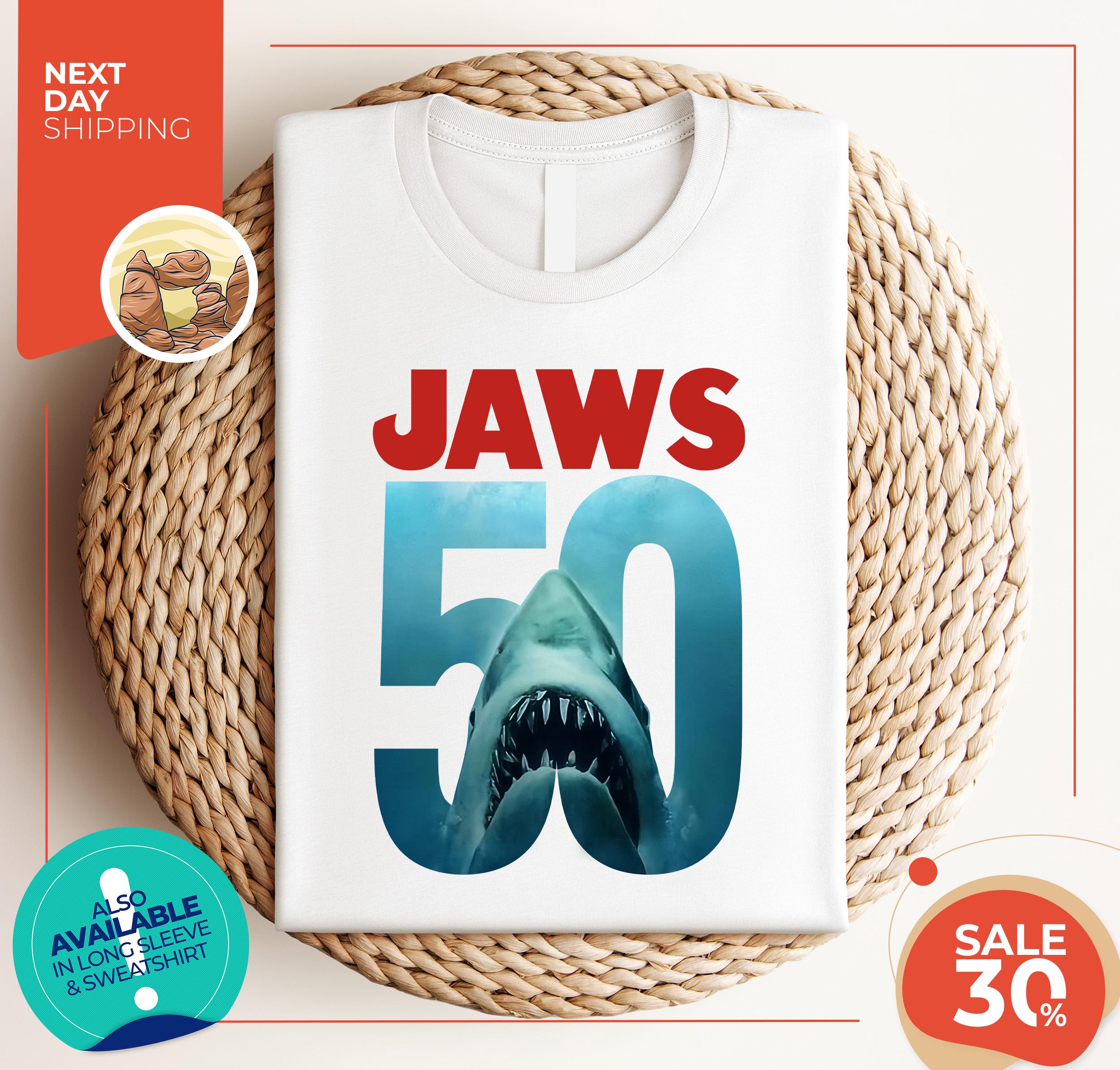 Jaws Fade Natural Adult T-Shirt | Jaws Movie Shirt | Ocean Shirt | Shark Jaws Shirt | Gift for dad shirt | Movie gift | 80th Shirt