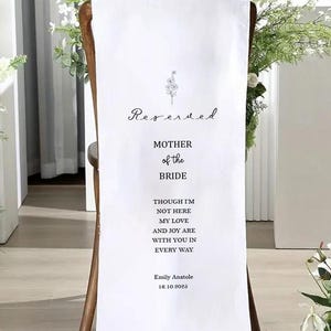 Reserved Wedding Memorial Chair Sign, In Loving Memory Seat Sign for Ceremony, Mother of the Bride Personalized Memorial Decor
