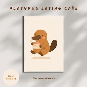 Platypus with Cake Wall Art | Cute Australian Animal Digital Print | Nursery Decor | Kids Room Printable Artwork | Instant Download |Nursery