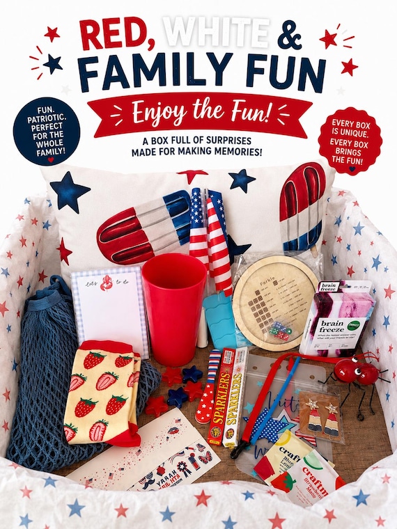 Family Fun Mystery Box | Patriotic Surprise Gift Box | Curated Family Activities, Outdoor Games & Home Decor | Limited Edition