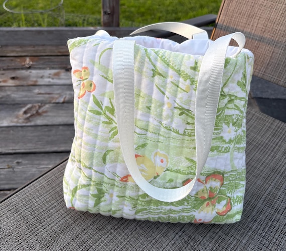 Vintage Upcycled Butterfly Fabric Tote Bag