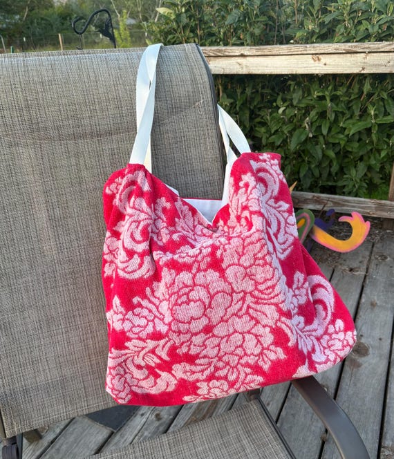 Vintage Floral Upcycled Towel XL Tote Bag