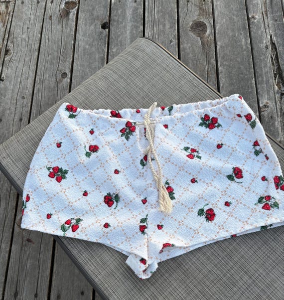 Vintage Strawberry Terry Cloth  Drawstring Shorts