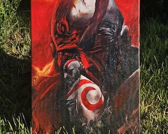God of War Kratos Original Acrylic Painting on Canvas | Handmade Gaming Wall Art | Video Game Decor | Gift for Gamer