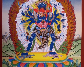 Cakrasamvara Thangka: Vajravarahi, Gold-Handmalerei, tibetischer Buddhismus Kunst