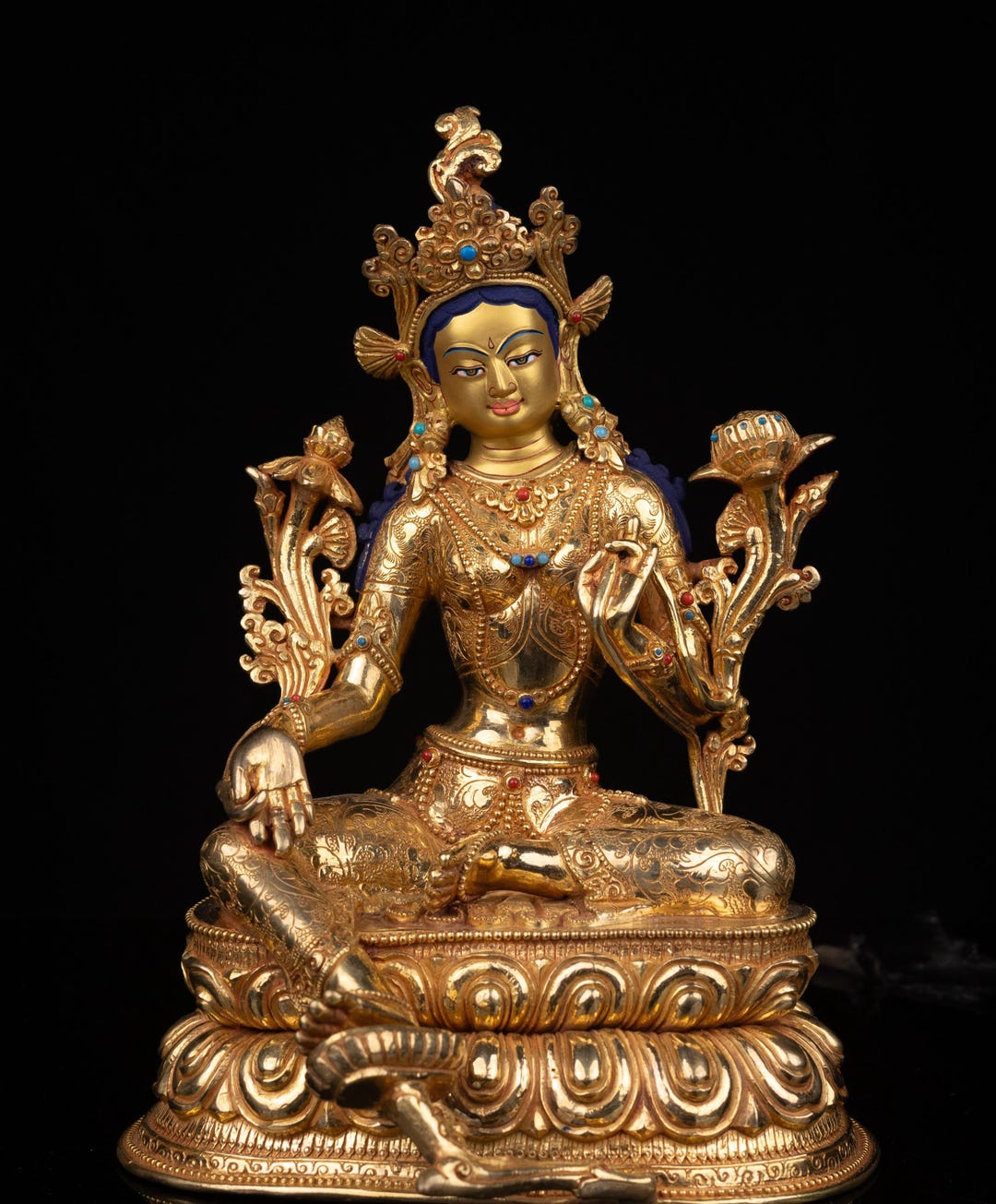 Gold Face Buddhism Goddess Green Tara Dolma Rupa Statue: Tibetan ...