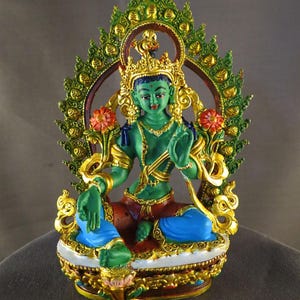 Tibetaans Boeddhisme Godin Groene Tara Dolma Rupa Handschildering Koperen Standbeeld Sculptuur Figuur gratis