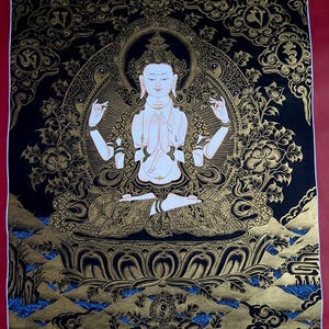Tibetan Buddhism Lord Chenrezig Avalokiteshvara (Khacheri) Bodhisattva Lama Fine Hand Painting Thangka Nepal free