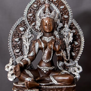 Tibetaans Boeddhisme Godin Groene Tara Rupa Dolma Zilveroxide Koper Standbeeld Sculptuur Figuur Nepal gratis