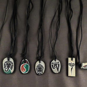 Tibetan Buddhism Hand Craved Ritual Sign 9 Pcs Natural Stone Pendant Amulet