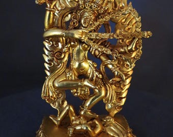 Kurukulla-standbeeld: godin Tibetaans boeddhisme, zilveroxide en verguld koper