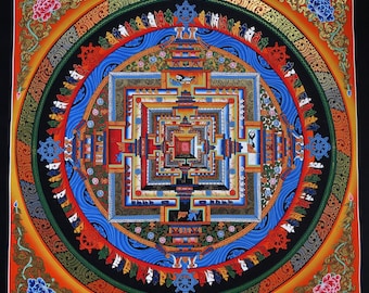 Tibetan Buddhism Ritual Kalachakra Mandala Mandala Huge 50 cm Thangka Hand Painting Art free