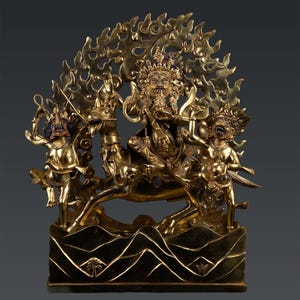Tibetan Buddhism Gold Face Hand Painting Goddess Palden Lhamo Shri Devi Pure Gold Plated Copper Statue Sculpture Figure free